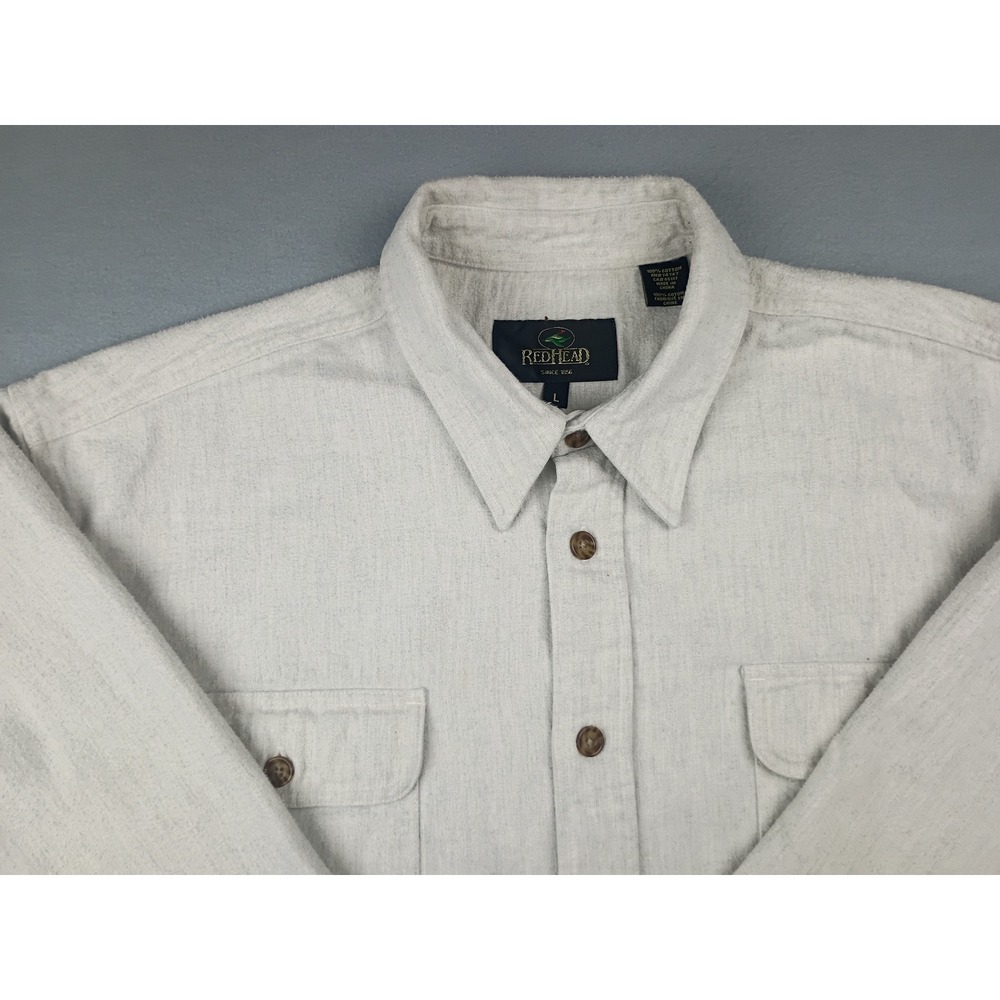 RedHead Mens Large Oatmeal Cotton Button Down Long Sleeve Flannel Shirt Cream